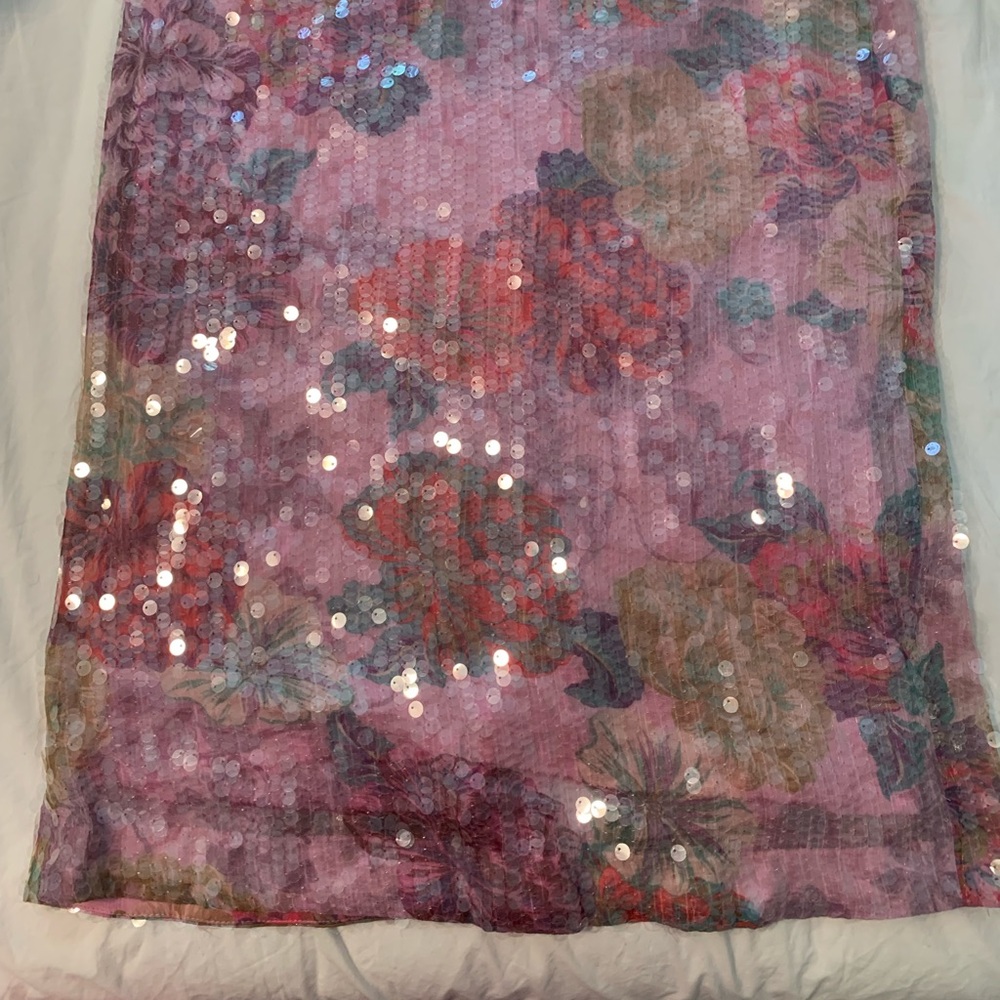 Anthropologie - Sequin pink floral pencil skirt, Size 10